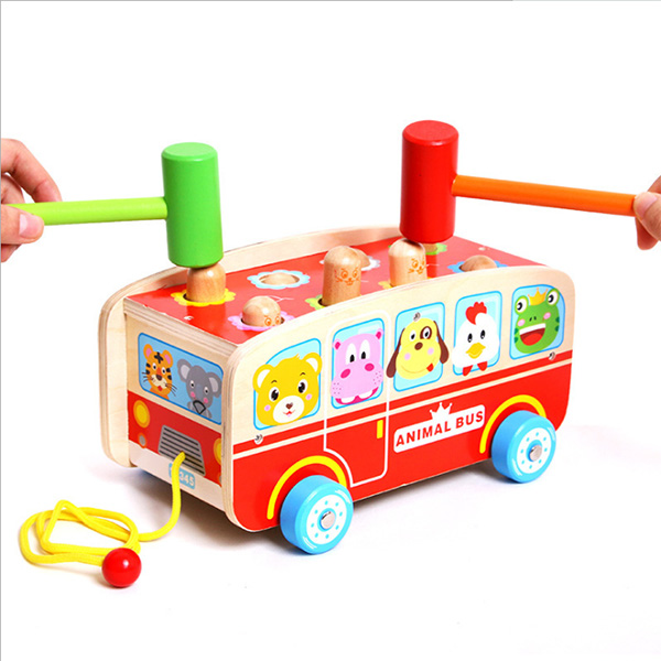 Wooden Bus Whack-a-mole Hammer Toy