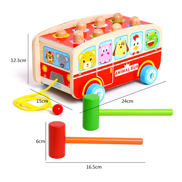 Wooden Bus Whack-a-mole Hammer Toy